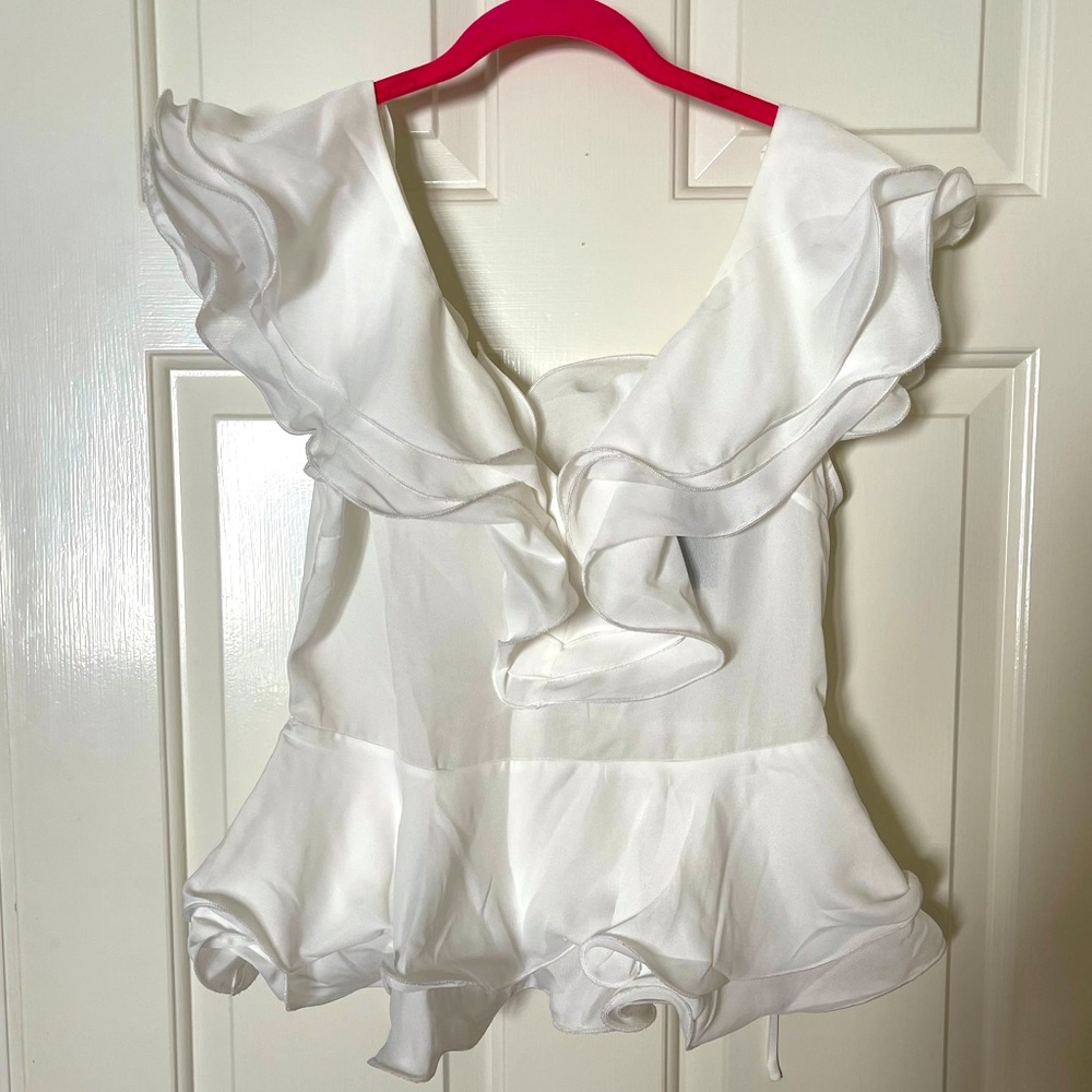 NWT Forever 21 white ruffle sleeveless fit flare peplum statement top Large